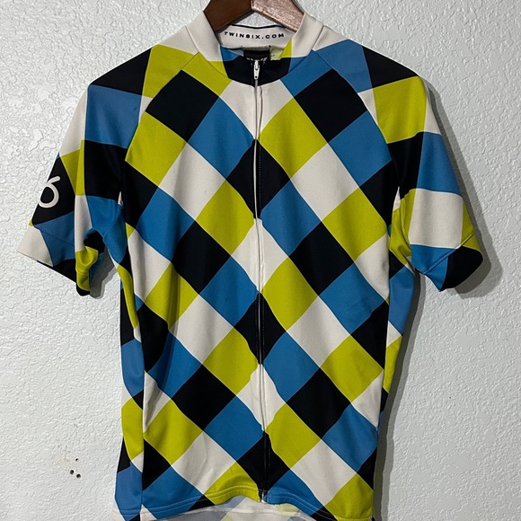Twin Six Other - Twin Six Men Blue Green Retro Patchwork Cycling‎ Jersey Size L